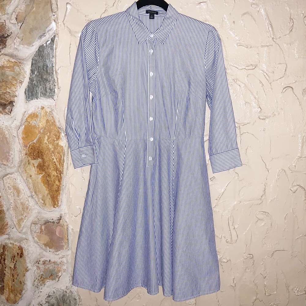 Ann Taylor Blue And White Stripe Button Down Dress